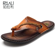 Брендовые Модные мужские пляжные сандалии; высококачественные кожаные пляжные сандалии; летняя дышащая повседневная обувь; нескользящие шлепанцы