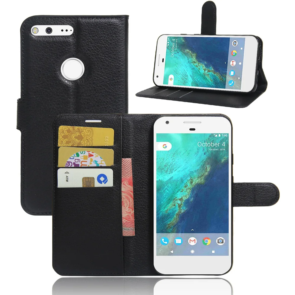 Pixel for Google Case Wallet Card Slots Stent Cases Lichee Pattern Flip Leather Protect Cover Black | Мобильные телефоны и