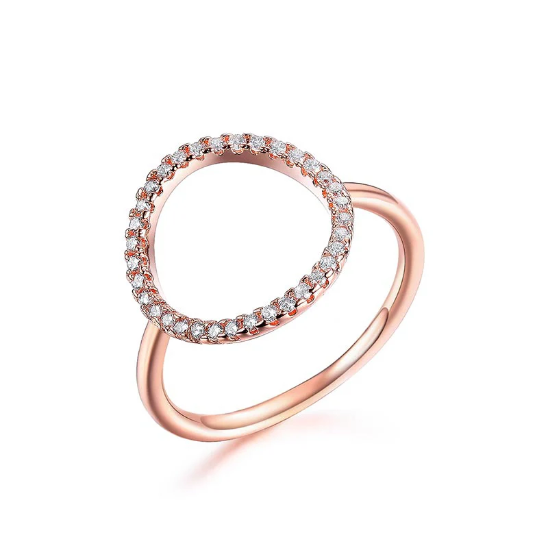 

2017 Brand Real Zirconia rose gold Color Micro Inlays Simple Oval Rings for Women Anti Allergies 103214
