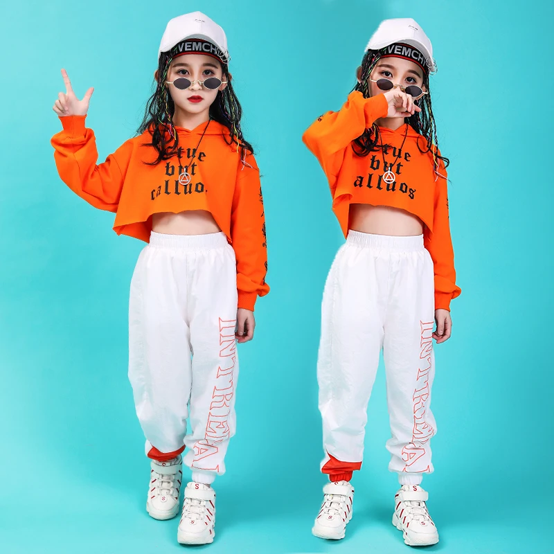 Jazz Dance Costumes Hip Hop Kids Long Sleeve Hooded Top Pants Girls Hiphop Clothes Street Dance Stage Show Wear (18)