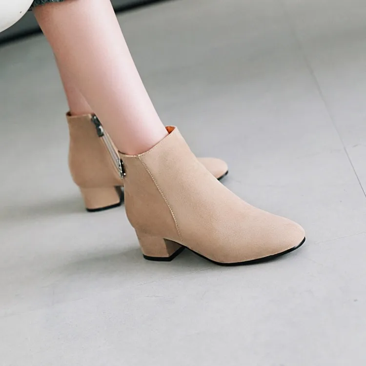 

Big Size 11 12 13 14 Suede Round Head Rough heel Square heel Middle heel Water Drill Side Zipper Short Barrel Martin Boots