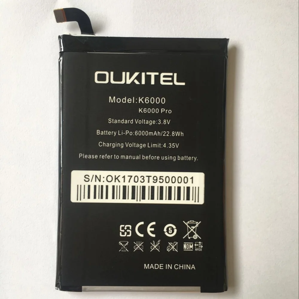 Замена аккумулятора Oukitel K6000 Pro, оригинальная большая емкость, 6000 мАч, резервные Аккумуляторы для Oukitel K6000 Pro