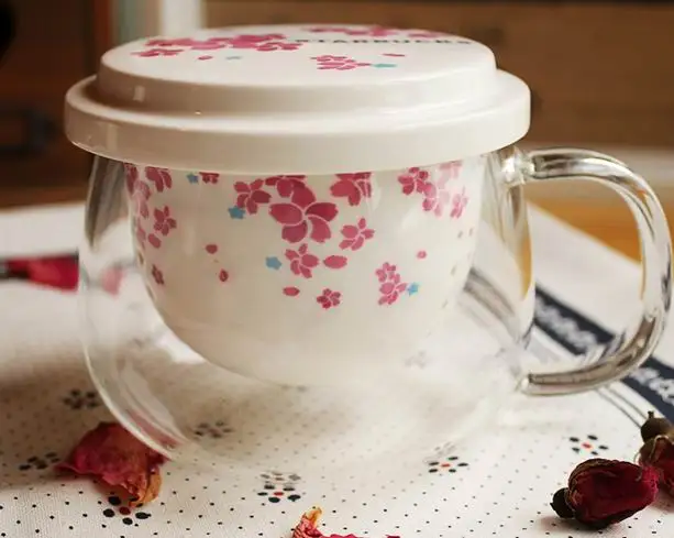 Вишневые цветы 2 слоя со стеклом Fliter Цветочная чайная чашка для питья воды с ситечком для чая офисные и домашние чашки для чая и кофе
