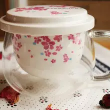 Вишневые цветы 2 слоя со стеклом Fliter Цветочная чайная чашка для питья воды с ситечком для чая офисные и домашние чашки для чая и кофе
