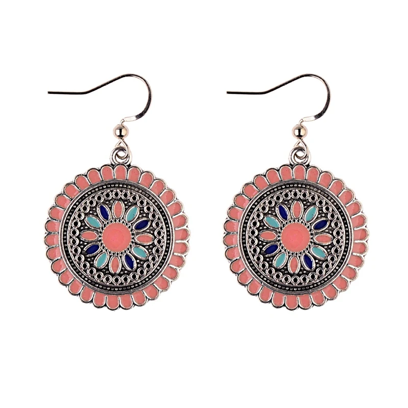 Винтажные Цветочные богемные бохо серьги-подвески для женщин цыганские этнические индийские украшения Jhumka розовые сережки oorbellen вешалки - Окраска металла: Style 1