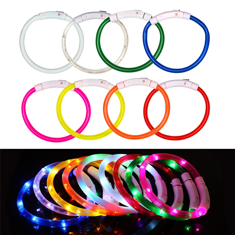 

New Light Bulb USB Charging Pet Dog Collar Rechargeable LED Tube Flashing Luminous Puppy Cat Battery Night Anti-Lost PVC Collars