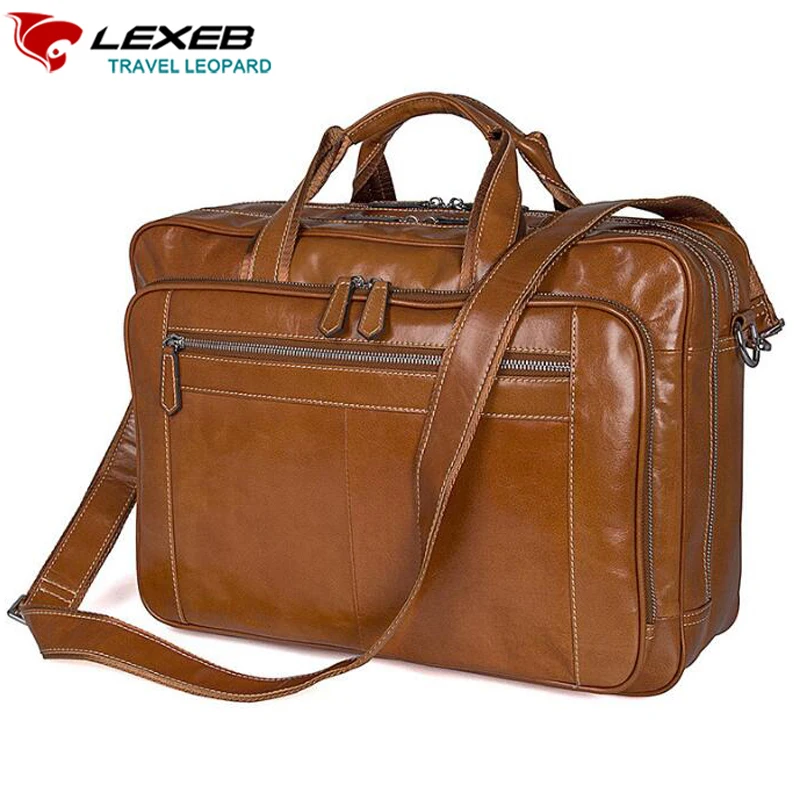 LEXEB Vintage Full Grain Genuine Leather Briefcases For Men Business