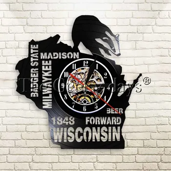 

1Piece Badger State Wall Art Milwaykee Madison Beer Forward Wisconsin Vinyl Clock Man Cave Bar Sign Wall Clock Vintage