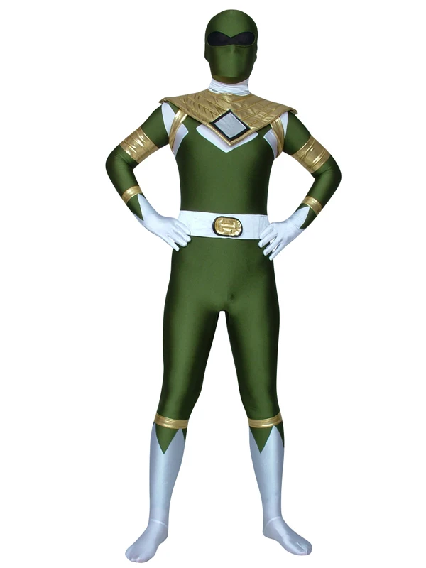 Зеленый дракон рейнджер спандекс лайкра Полный боди костюм темно Kyoryu Sentai Zyuranger