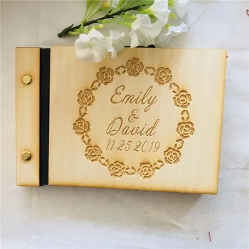 

New Arrival Bride Groom Wedding Guest Book Personalized Name Couple Marriage Signature Book Wooden gift supplies