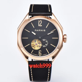 

43mm Parnis rose gold luminous sapphire crystal automatic men's watch black waterproof mechanical men watches