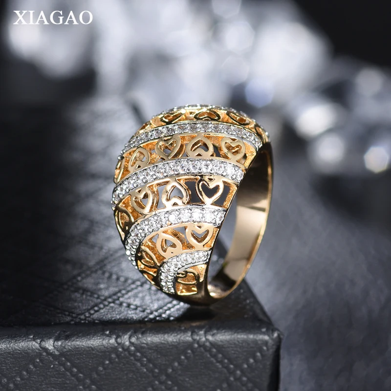 

XIAGAO New Silver Gold Color Women Size Rings Heart Shape Multiple Layered Wide Rings Female Cocktail Party Rings XGR616