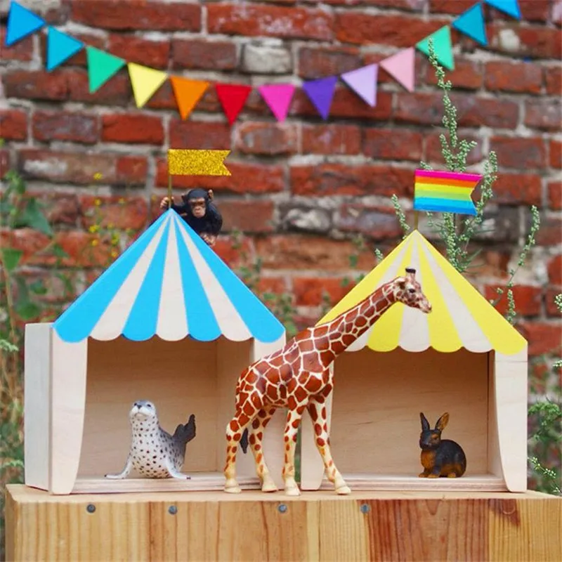 

Ins Circus Cabin Desktop Decoration Solid Wood House Shelf Ornaments Hanging Storage Box Children's Room Decoration