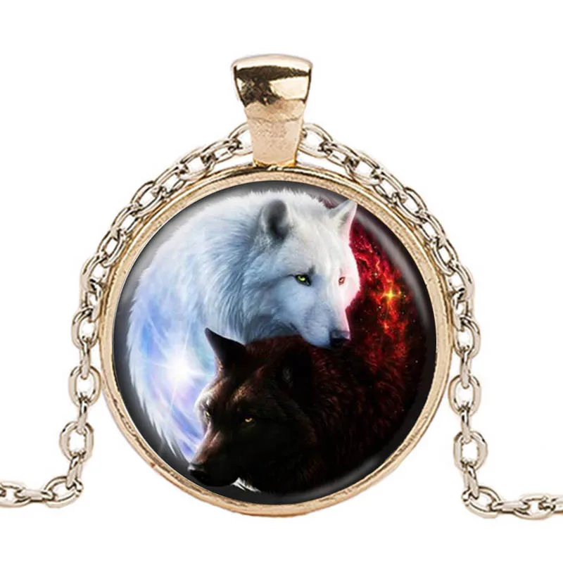 Wolf Photo Cabochon Glass Silver//Black//Bronze Chain Pendant Necklace#1