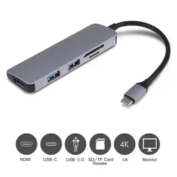 Type-C USB C Hub 5 in1 USB-C до 4 К HDMI USB 3,0 SD Card Reader адаптеры 2018 для Macbook pro 2015 2016