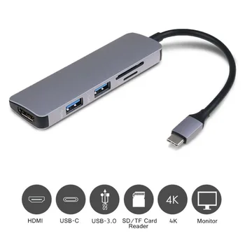

Type-C USB C Hub 5 in1 USB-C to 4K HDMI USB 3.0 SD TF Card Reader Adapters 2018 For Macbook pro 2015 2016