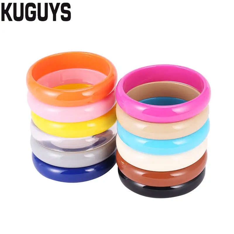 

KUGUYS Fashion Jewelry 12 Colors Round Resin Bangle for Women Jelly Color Cute Bracelet Trendy Accessories