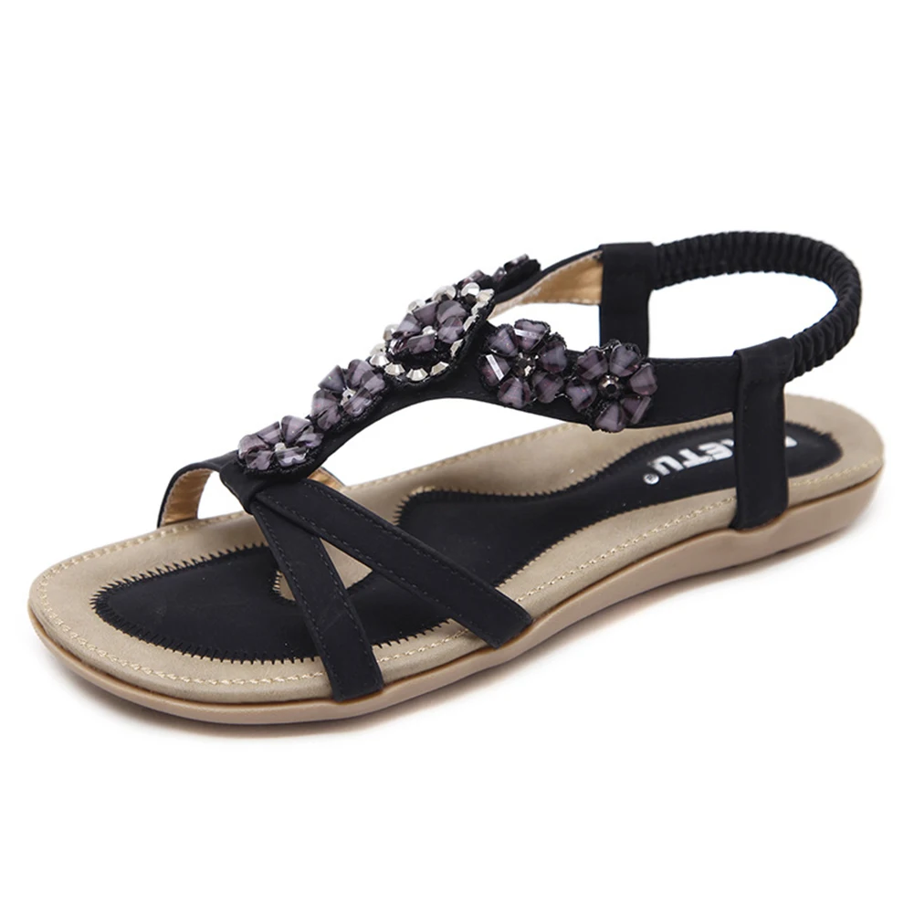 

Women Shoes Beads Open-Toe Slipper Flip Flops Flower Clip Toe Bohemia Summer Flat Sandals Thong Shoes Casual