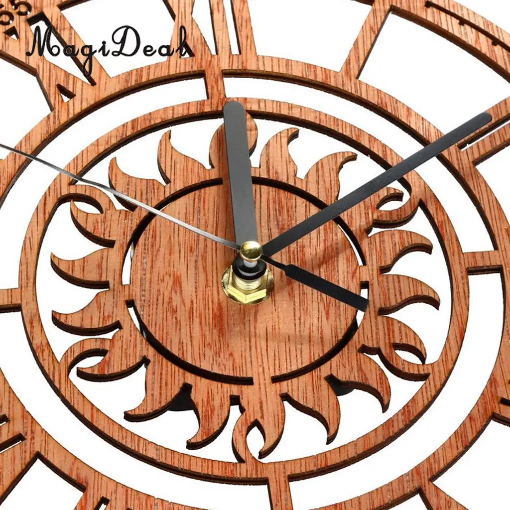 Large Round Sun Shaped Vintage Roman Handmade Decorative Art Wooden Large Wall Clock On The Wall For Gift 23cm