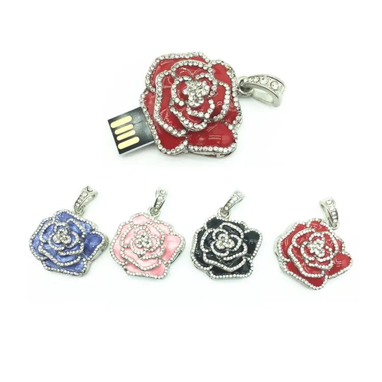 

2018 Hot Colorful Roses Flower USB Flash Drive 64GB 32GB 16GB 8GB 4GB Crystal Pen Drive USB 2.0 Flash Pendrives Memory Stick