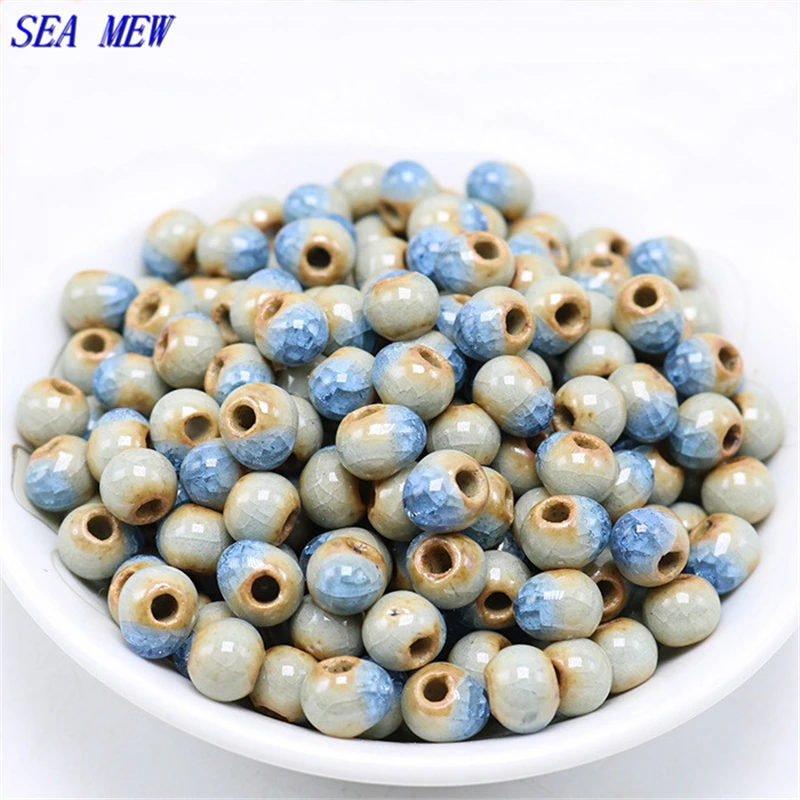 

6mm 8mm 10mm Blue Ice Crack Porcelain Loose Beads Ceramic Beads Handmade DIY Hole Beads kf86