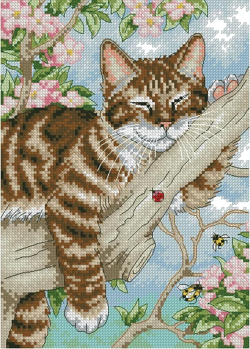 

Top Quality Beautiful Lovely Counted Cross Stitch Kit Napping Kitten Cat Kitty Sleep Sleeping on Tree dim 65090 6509