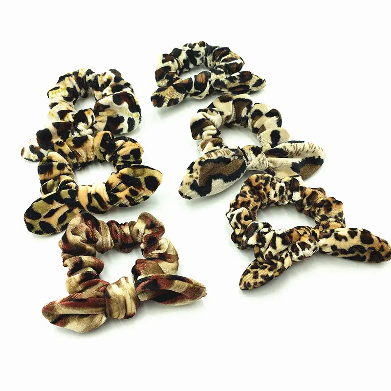 

20PCS Velvet Leopard Scrunchies Hair Band Bow Scrunchie Set Pack Ponytail Holder Elastic With Bunny Ear Headwear Hair Accessory