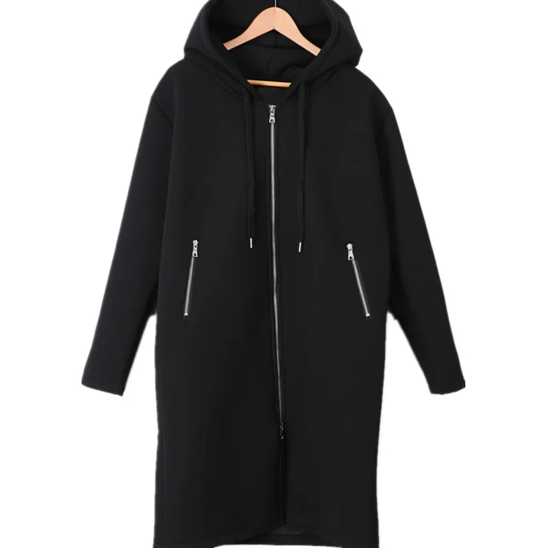 

Black Hooded Sweatshirt 2017 British Style Men Hoodies Hiphop Streetwears Long Zipper Arc Cut Extended Sweatshirts Sportswears