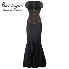 Burvogue Long Skirts Steampunk Corset Dress Sets Waist Control Corsets & Mermaid Skirt Dress Steampunk Corset for Women
