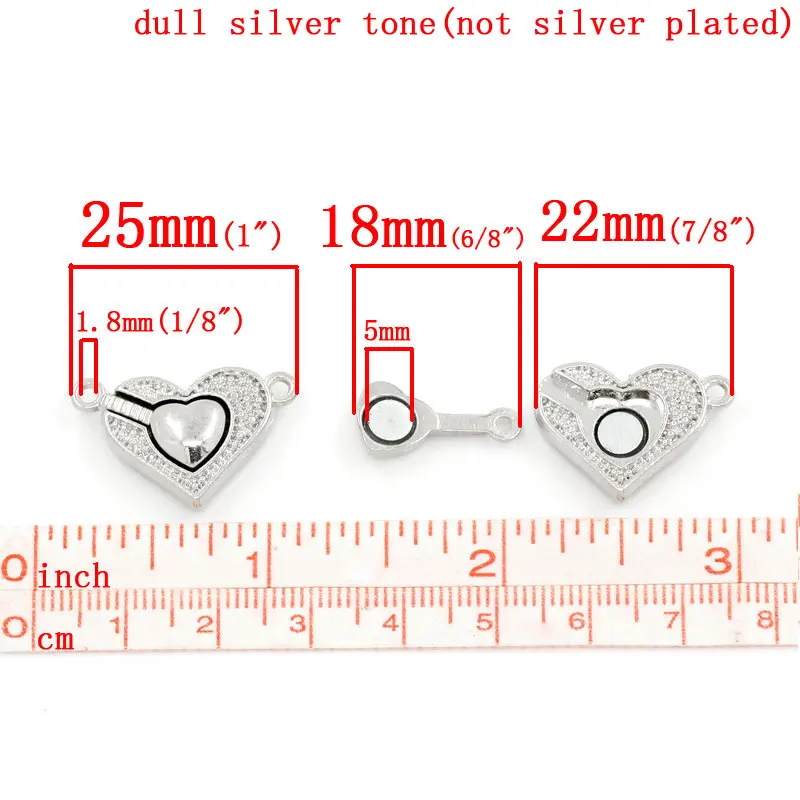 Медь+ Магнитный гематит магнитные застежки Сердце Серебряный тон 25 мм(") x 15 мм(5/8"), 1 шт. Новинка