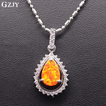 

GZJY Beautiful High quality Gold Color AAA Cubic Zircon White/bule/pink/orange Fire Opal Waterdrop Necklace Pendant 5colors