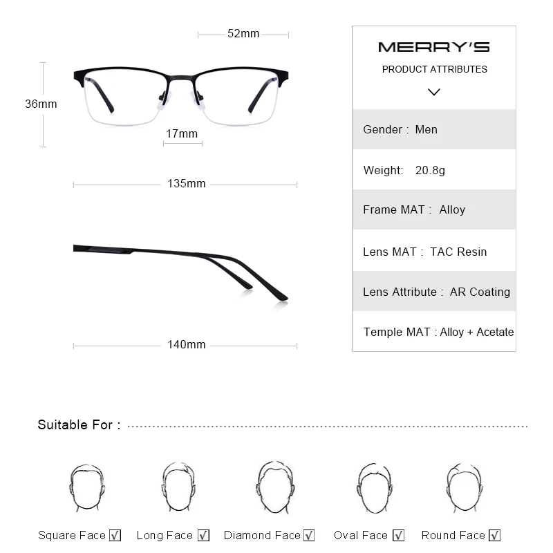 MERRYS дизайн для мужчин Оправа очков из титанового сплава мужской квадратный Сверхлегкий глаз близорукость рецепт очки Мужской Половина S2125