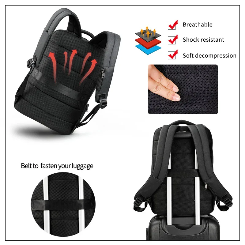  Tigernu Brand USB Charging Male Backpack Anti theft 15.6