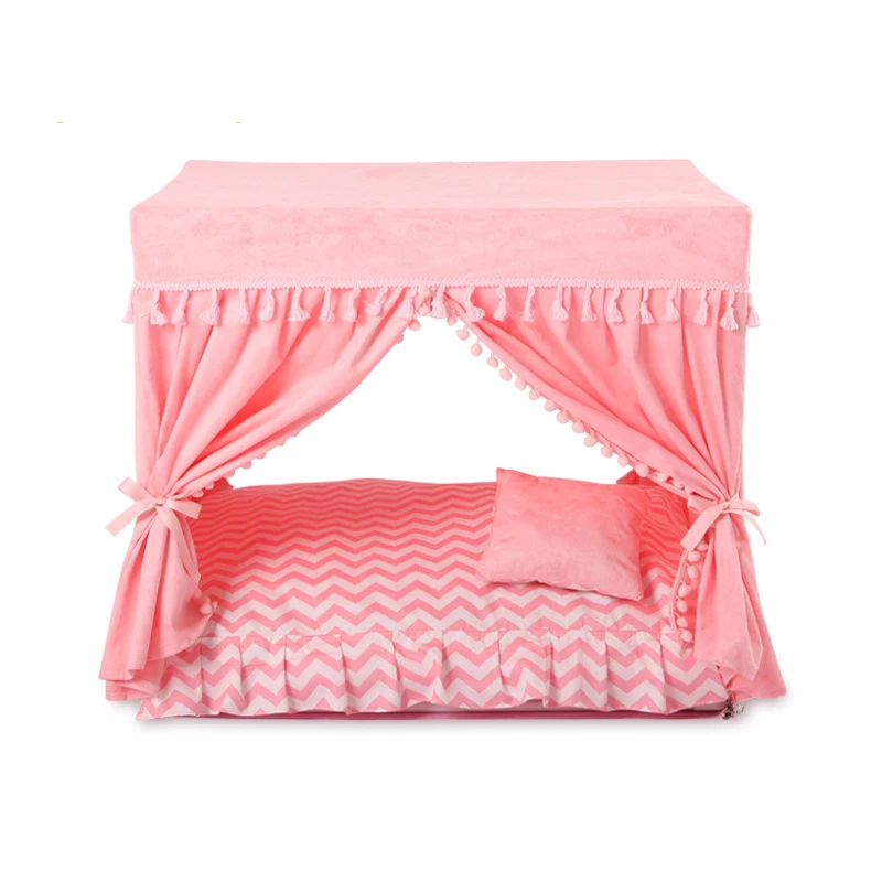 

Pink Disassembly Summer Court Kennel Dog Nest Puppy Cat House Bed Pet Dog Bed With Curtain Home Indoor camas de perro