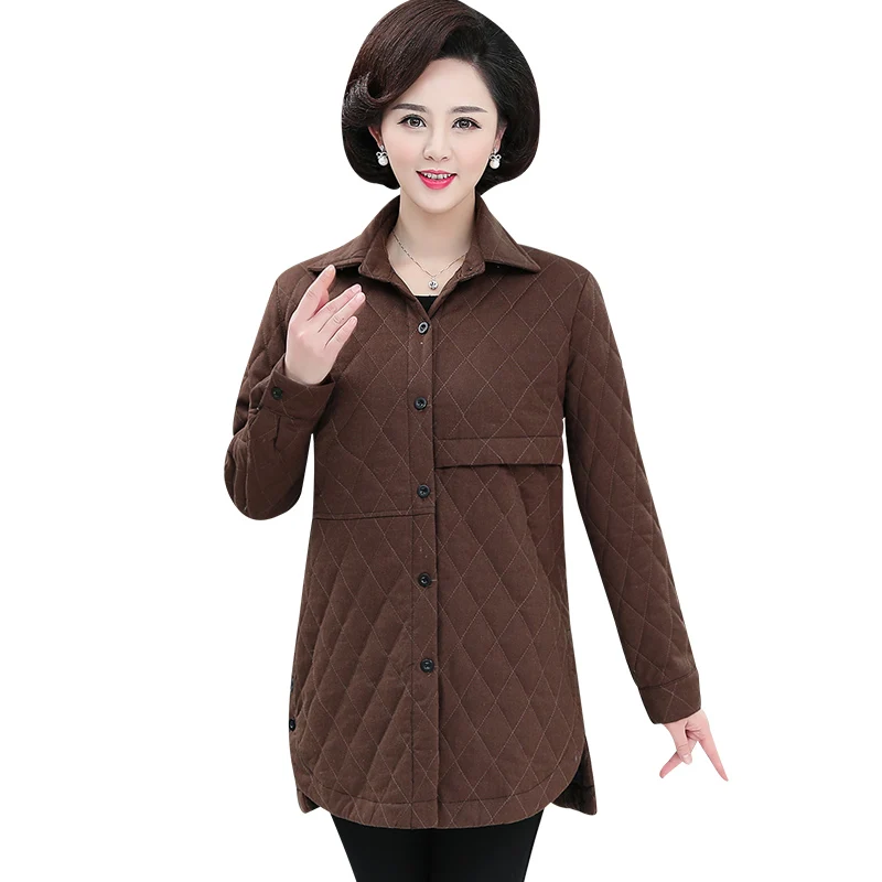 

Women Quilted Shirts Coffee Green Purple Padded Blouses Casual Wad Top Woman Cotton Linen Shirt Thicken Blouse Female Warm Tops