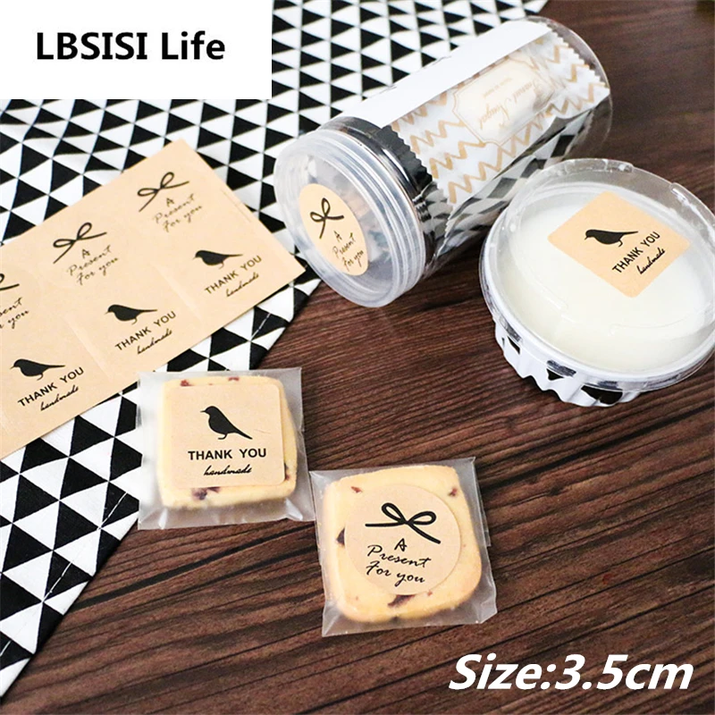 LBSISI Life 100pcs Hand Made Bowknot Bird Tags Labels Gift Tag Packing Bag Stickers Home Decoration Self Adhesive Kraft Paper