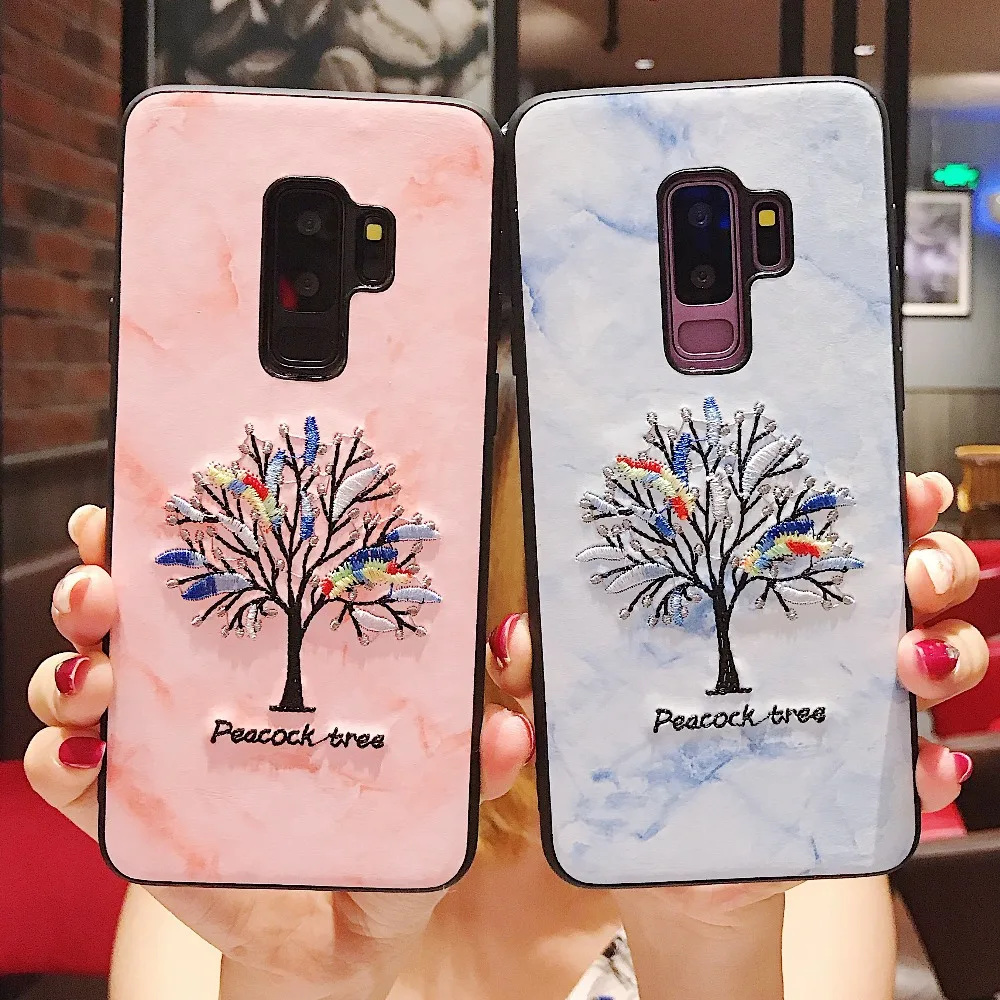 

For Samsung Galaxy S8 S9 Plus Cases Embroidery Wishing Tree Peacock Uncle Leon PC+TPU Soft Case For Galaxy Note 8 Coque Capa Bag
