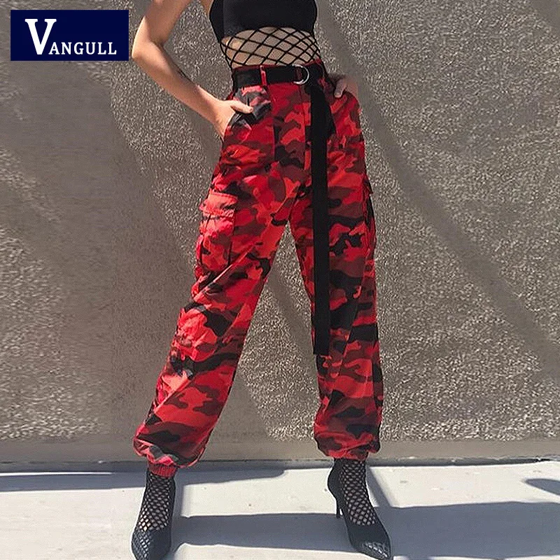 

Vangull Red Camouflage Harem Pants Womens Jogger Pant Ankle-length 2019 New Spring Fashion Female Casual Cargo Pant Camo Print