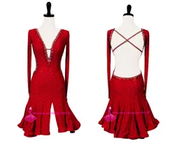 Латинская юбка для танцев Для женщин 2019 Новый V шеи пикантные красные самба румба конкурсные танцевальные платья Одежда для взрослых