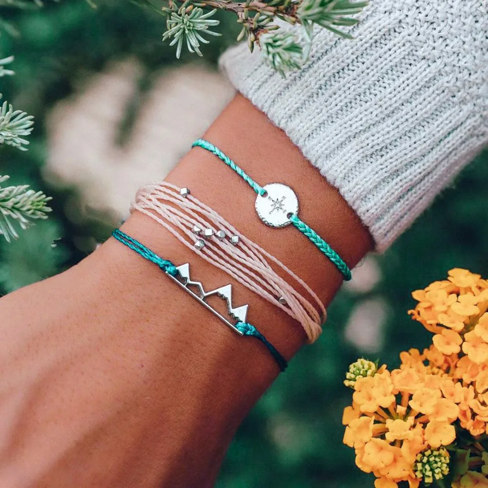

New 3pcs/set Creative Boho Handmade Layered String Rope Bracelet Triangle Round Beads Bracelet Bangles Set Indian Jewelry Gifts