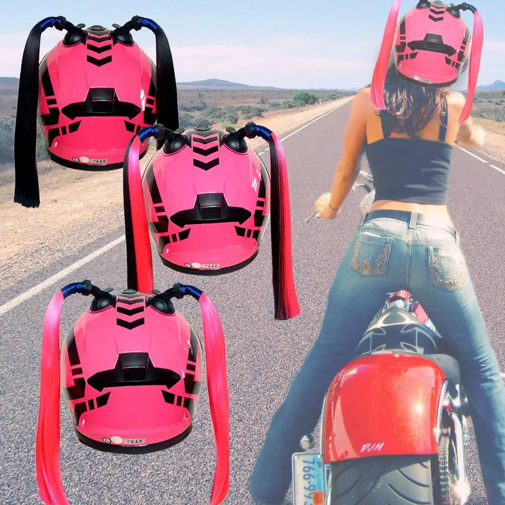 2pcs Motorcycle Bike Gradient Ramp Helmet Sucker Removable Braid Pigtail Ponytail Works On Any Motorcycle Or Other Helmet