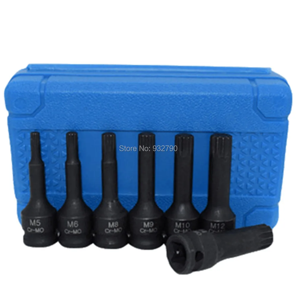 7pcs Impact Spline Bit Socket Set M5 M6 M7 M8 M10 M12 M14 (M5 M14) 3/8