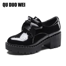 Genuine Leather Russian Women Shoes 2018 New Spring Round Toe Platform Female Pumps Casual Square High