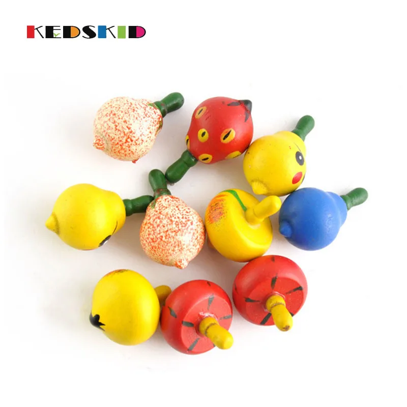 colored wooden fruit gyro small hand rotating gyroscope tradition nostalgic children's