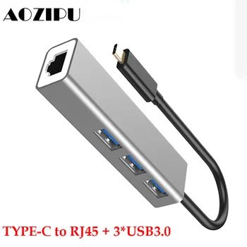 

4-in-1 Aluminum USB Type-c Docking Station To USB 3.0 RJ45 High Speed USB-C HUB for MacBook Samsung Galaxy S8 S9 Note8