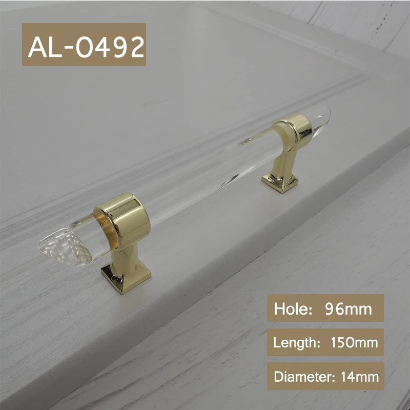Прозрачная акриловая ручка и ручки для комода, выдвижная ручка для ванной комнаты, ручка для шкафа с золотым основанием - Цвет: AL-0492-SG96