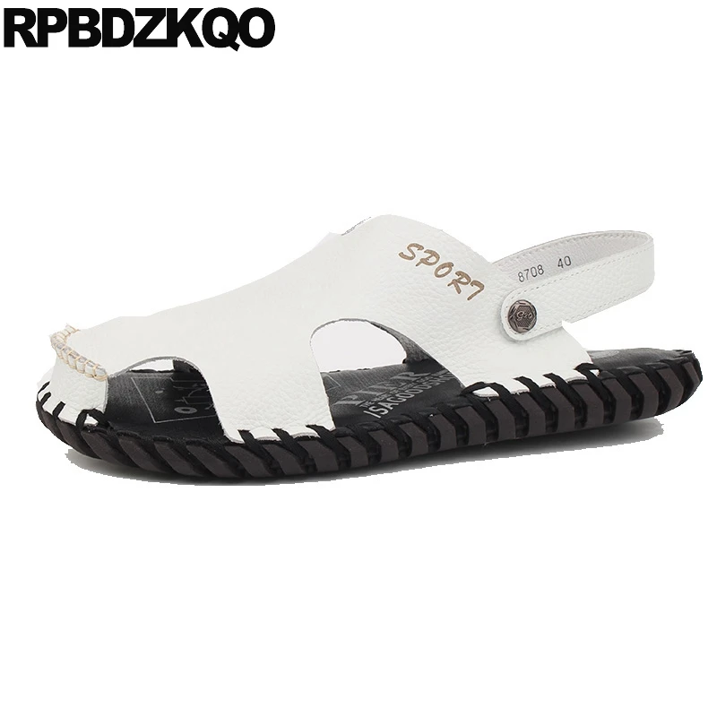 

Designer Shoes Men High Quality Slippers Closed Toe White Soft Slides Summer Famous Brand Mules Sandals Native Genuine Leather