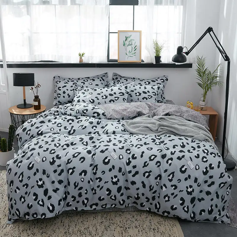 

3/4pcs Bedding Sets Aloe Cotton Leopard Pattern Duvet Cover Flat Bed Sheet Comforter Bed Linen Set With Pillowcase Home Textile