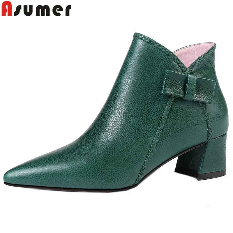 

ASUMER big size 34-43 fashion ankle boots women pointed toe zip genuine leather boots high heels shoes autumn winter boots