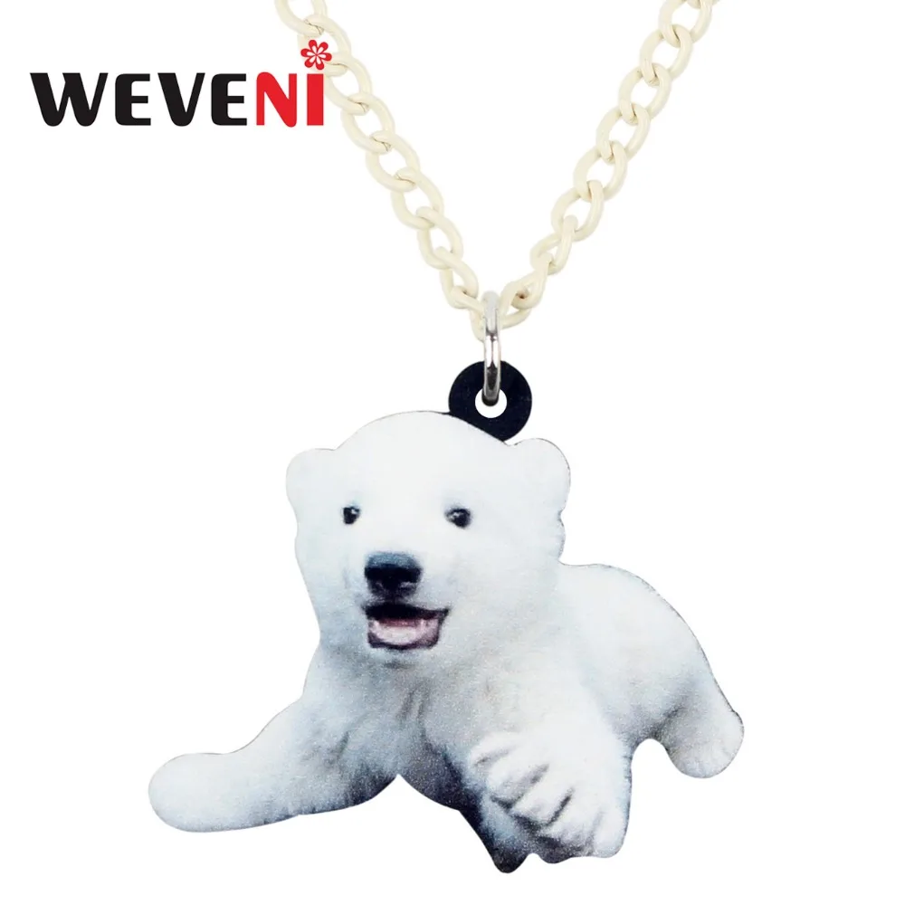 WEVENI Original Acrylic Happy Polar Bear Necklace Pendant Chain Anime Animal Jewelry For Women Girls Bijoux 2018 Gift Dropship | Украшения